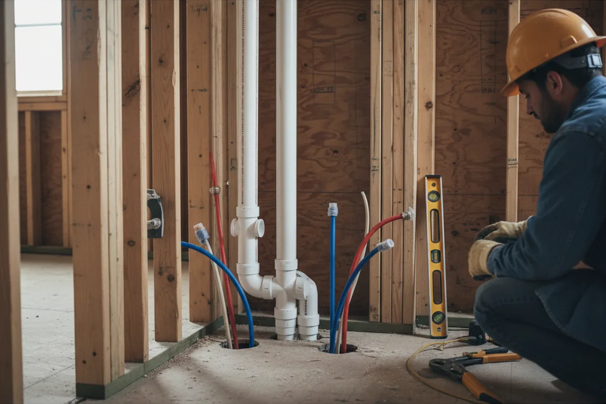 Drain and supply rough-in during Leak Detection in Peckville